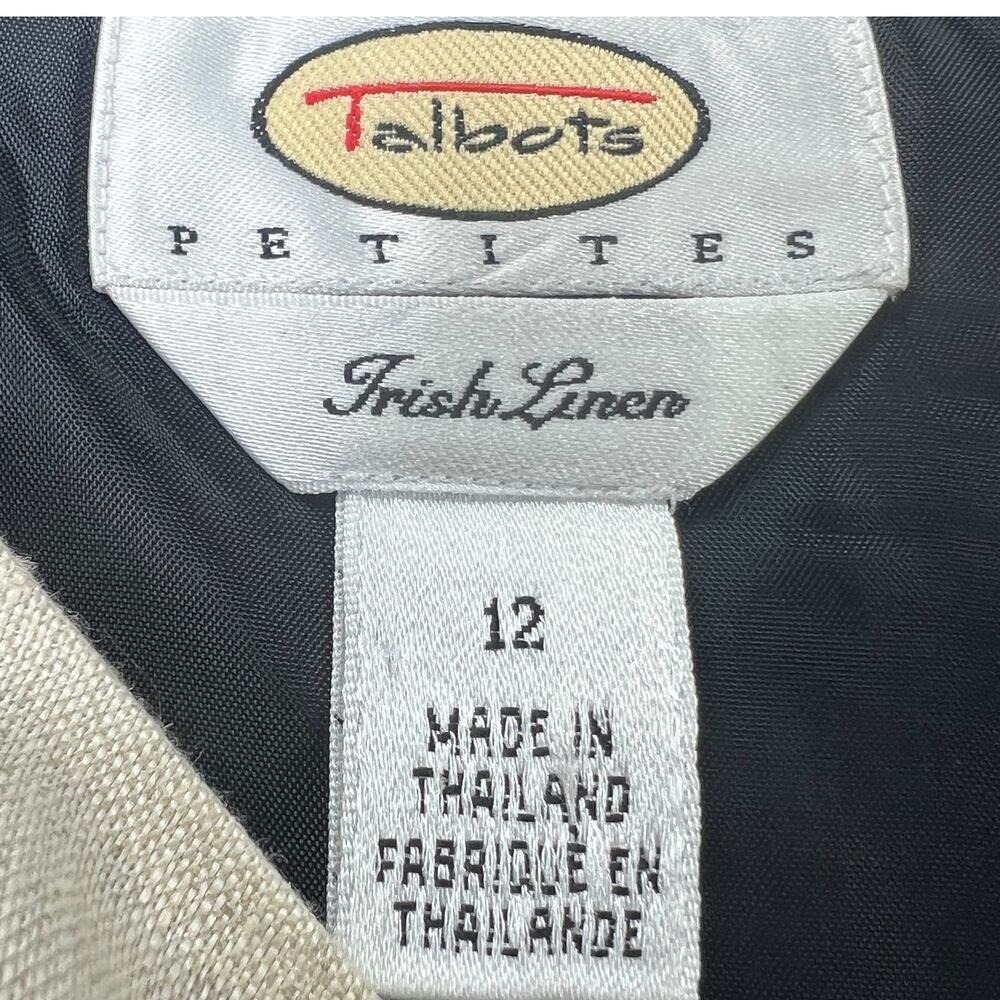 Talbots Linen Sheath Dress 12P Petite Sleeveless Black Tan Embroidered - Picture 2 of 8